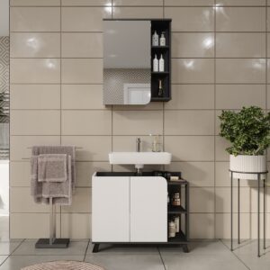 wohnli-moebel-suche-M26075577-1 Badmöbel-Set 2 Teile Anthrazit/Weiß 80x65cm 80x65x35cm Spanplatte Schwarz Vicco Möbel Badezimmermöbel