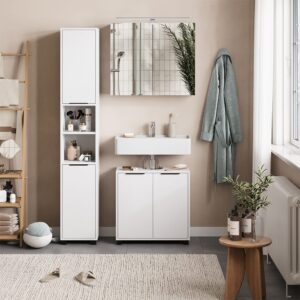 wohnli-moebel-suche-M26075580-1 Badmöbel-Set 3 Teile Weiß 60x60cm 60x60x30cm Spanplatte Weiß Vicco Möbel Badezimmermöbel