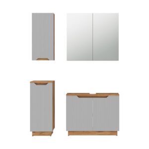 Wohnli Möbelsuche - Badmöbel-Set 4 Teile Eiche/grau gestreift 79.6x62.1cm