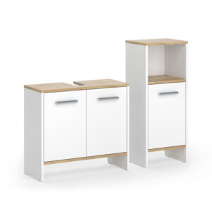 wohnli-moebel-suche-M26075585 Wohnli Möbelsuche - Badezimmermöbel-Set 2 Teile Weiß/Goldkraft Eiche 63.8x57cm