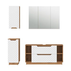 wohnli-moebel-suche-M26075590 Wohnli Möbelsuche - Badmöbel-Set 4 Teile Eiche/Weiß mit Kachelstruktur 119.2x62.5cm
