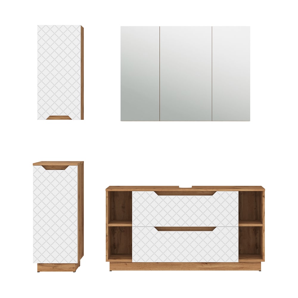 wohnli-moebel-suche-M26075590 Wohnli Möbelsuche - Badmöbel-Set 4 Teile Eiche/Weiß mit Kachelstruktur 119.2x62.5cm