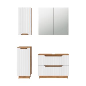 Wohnli Möbelsuche - Badmöbel-Set 4 Teile Eiche/weiß gestreift 79.6x62.5cm