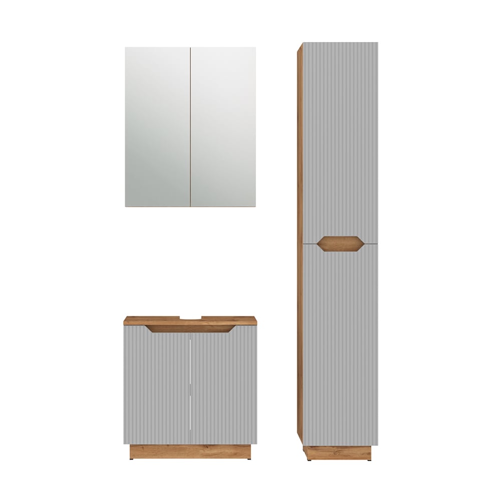 wohnli-moebel-suche-M26075610 Wohnli Möbelsuche - Badmöbel-Set 3 Teile Eiche/grau gestreift 59.8x62.1cm