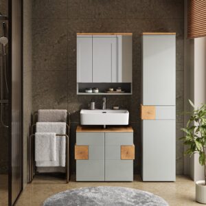 Badmöbel-Set 3 Teile Grau 73x64cm 73x64x37cm Spanplatte Grau Vicco Möbel Badezimmermöbel