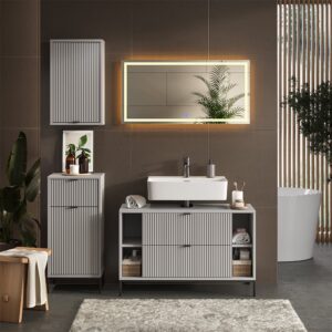 wohnli-moebel-suche-M26075617-1 Badmöbel-Set 4 Teile Grau 100x63cm 100x63x46cm Spanplatte Grau Vicco Möbel Badezimmermöbel