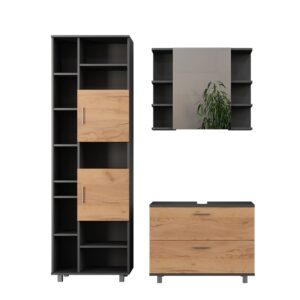 Wohnli Möbelsuche - Badmöbel-Set 3 Teile mit Hochschrank Goldkraft Eiche 80