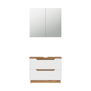 Wohnli Möbelsuche - Badmöbel-Set 2 Teile Eiche/Weiß mit Kachelstruktur 79.6x62.5cm
