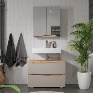 wohnli-moebel-suche-M26075620-1 Badmöbel-Set 2 Teile Greige/Artisan 80x57.5cm 80x58x35cm Spanplatte Grau Vicco Möbel Badezimmermöbel