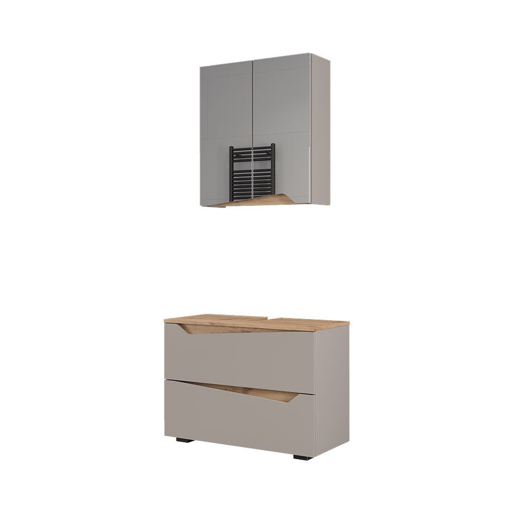 Wohnli Möbelsuche - Badmöbel-Set 2 Teile Greige/Artisan 80x57.5cm