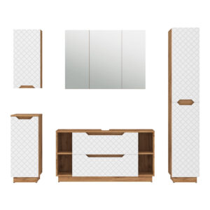 Wohnli Möbelsuche - Badmöbel-Set 5 Teile Eiche/Weiß mit Kachelstruktur 119.2x62.5cm