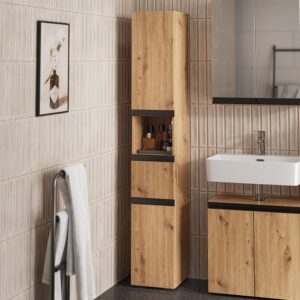 wohnli-moebel-suche-M26075622-1 Badschrank mit 2 Türen Artisan 30x181cm 30x181x35cm Spanplatte Braun Vicco Möbel Badezimmermöbel Bad-Hochschränke