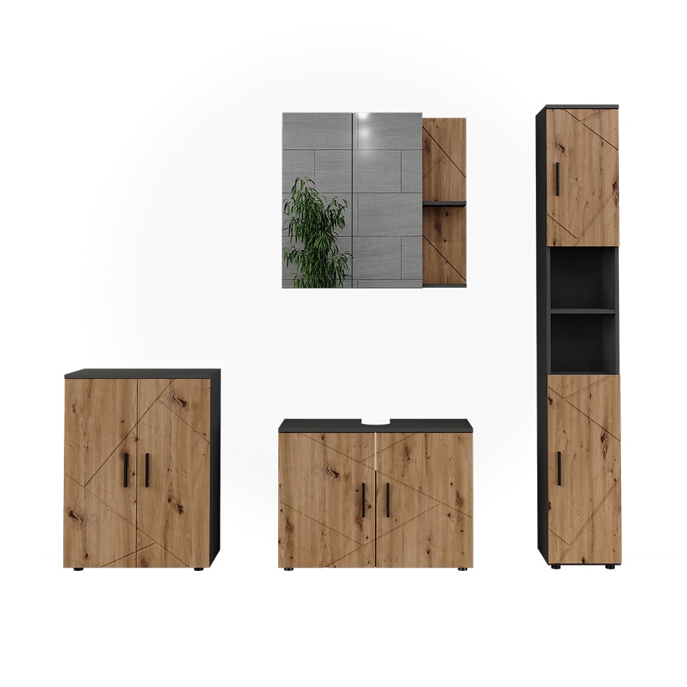 Wohnli Möbelsuche - Badmöbel-Set 4 Teile Anthrazit/Goldkraft Eiche 80x59cm
