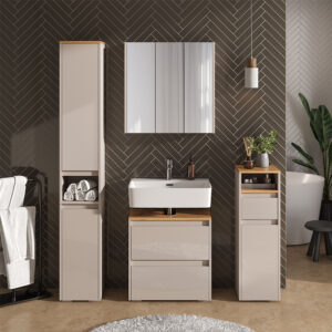 wohnli-moebel-suche-M26075627-1 Badschrank mit 2 Türen Cashmere/Artisan 30.2x191.5cm 31x192x30cm Spanplatte Weiß Vicco Möbel Badezimmermöbel Bad-Hochschränke