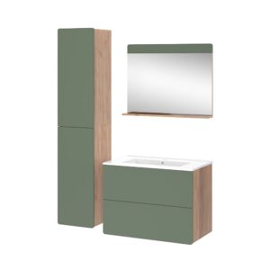 wohnli-moebel-suche-M26075641 Wohnli Möbelsuche - Badmöbel-Set 4 Teile mit Hochschrank Goldkraft Eiche/Grün 80x59