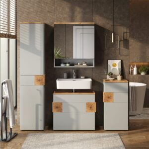 wohnli-moebel-suche-M26075642-1 Badmöbel-Set 4 Teile Grau/Artisan 70x64.5cm 70x65x37cm Spanplatte Grau Vicco Möbel Badezimmermöbel