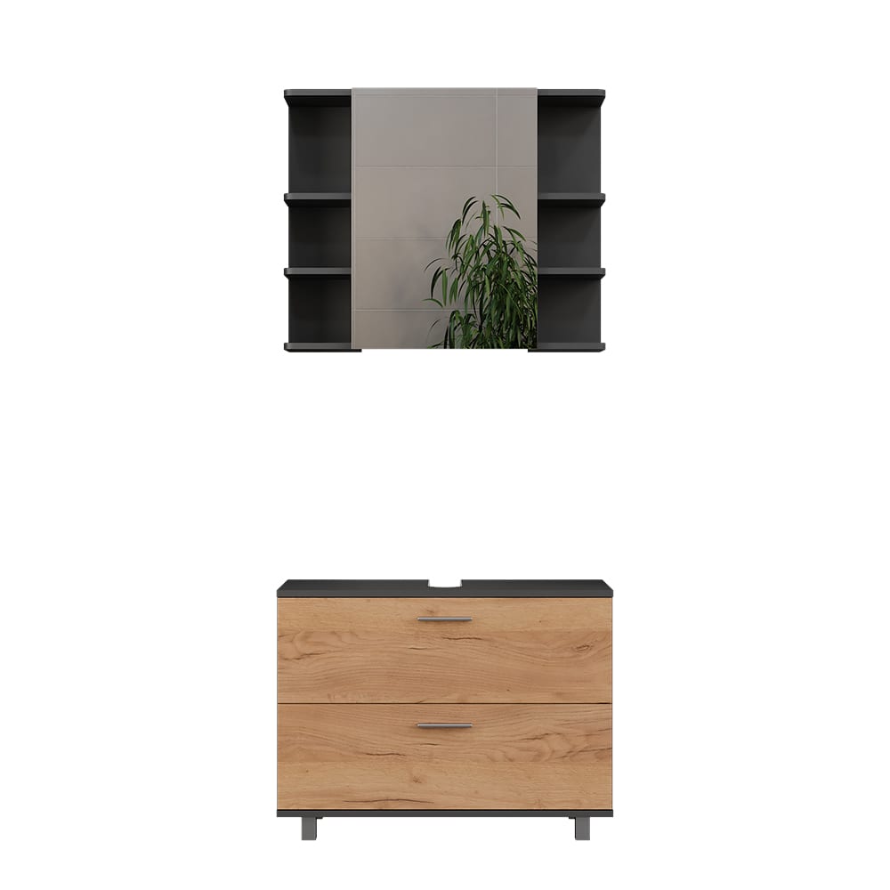 Wohnli Möbelsuche - Badmöbel-Set 2 Teile Unterschrank 80 cm Goldkraft Eiche 80x60