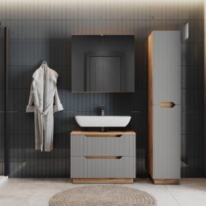 wohnli-moebel-suche-M26075652-1 Badmöbel-Set 3 Teile Eiche/grau gestreift 79.6x62.5cm 80x63x32cm Spanplatte Grau Vicco Möbel Badezimmermöbel