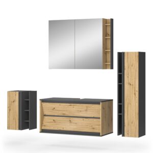 Wohnli Möbelsuche - Badmöbel-Set 4 Teile Anthrazit/Artisan 100x50cm