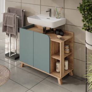 wohnli-moebel-suche-M26075659-1 Waschbeckenunterschrank mit 2 Türen Sonoma/Blau 80x65cm 80x65x35cm Spanplatte Braun Vicco Möbel Badezimmermöbel Waschtische