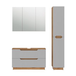 Wohnli Möbelsuche - Badmöbel-Set 3 Teile Eiche/grau gestreift 99.4x62.5cm
