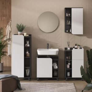 Badmöbel-Set 5 Teile Anthrazit/Weiß 60x60cm 60x65x35cm Spanplatte Schwarz Vicco Möbel Badezimmermöbel
