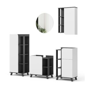 Wohnli Möbelsuche - Badmöbel-Set 5 Teile Anthrazit/Weiß 60x60cm