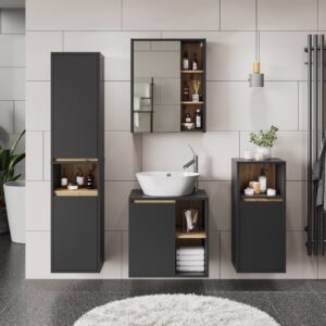 wohnli-moebel-suche-M26075684-1 Badmöbel-Set 4 Teile Grau/Artisan 60x60cm 60x60x46cm Spanplatte Grau Vicco Möbel Badezimmermöbel