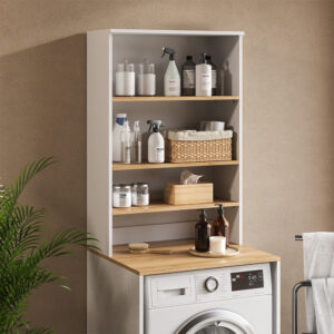wohnli-moebel-suche-M26075685-1 Badschrank mit offenen Regalen Weiß/Artisan 68x100.4cm 68x101x29cm Spanplatte Weiß Vicco Möbel Badezimmermöbel