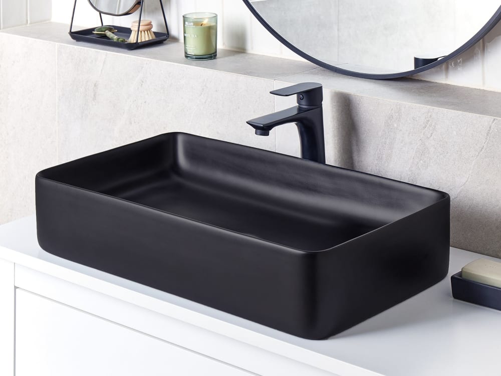 wohnli-moebel-suche-M26075689-1 Aufsatzwaschbecken 61 x 35 cm Keramik Schwarz 35x11x61cm Keramik Schwarz Beliani Möbel Badezimmermöbel Waschtische