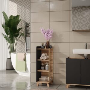 wohnli-moebel-suche-M26075710-1 Midischrank mit 4 Ablagen Sonoma/Anthrazit 30x90cm 30x90x35cm Spanplatte Braun Vicco Möbel Badezimmermöbel