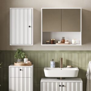 wohnli-moebel-suche-M26075726-1 Badschrank Weiß Riffel 40x65cm 40x65x22cm Spanplatte Weiß Vicco Möbel Badezimmermöbel