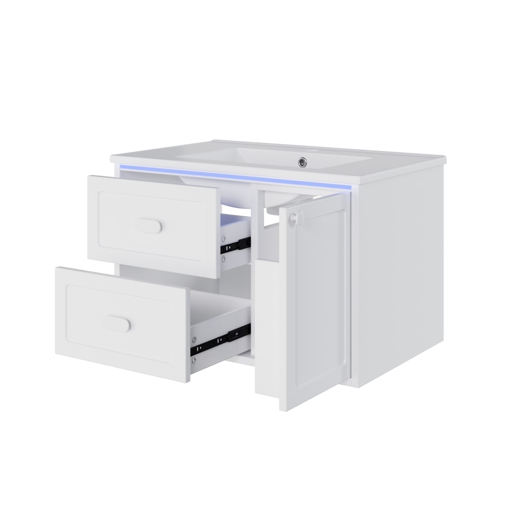 Wohnli Möbelsuche - Waschbecken aus Keramik und MDF mit LED-Sensor 76x46x51 cm