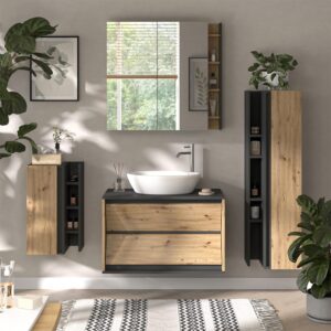 wohnli-moebel-suche-M26075768-1 Badschrank mit 4 Ablagefächern Anthrazit/Artisan 35x120cm 35x120x32cm Spanplatte Schwarz Vicco Möbel Badezimmermöbel