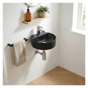rundes Wand-Handwaschbecken 30x14x28cm Keramik Schwarz Mob In Möbel Badezimmermöbel Waschbecken