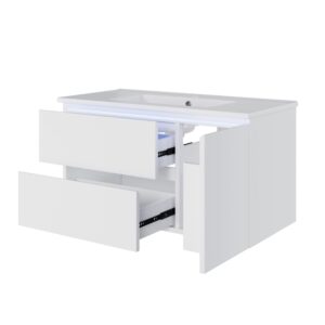Wohnli Möbelsuche - Waschbecken aus Keramik und MDF mit LED-Sensor 91