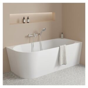 Weiße halbfreistehende Badewanne aus Acryl 150cm - Rechtwinklig 150x57x73cm Acryl Weiß Mob In Möbel Badezimmermöbel Waschbecken