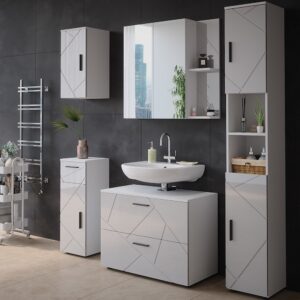 Badspiegelschrank  Weiß Hochglanz 80x75cm 80x75x18cm Spanplatte Weiß Vicco Möbel Badezimmermöbel Badezimmerschränke
