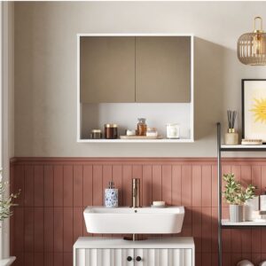 Badspiegelschrank  Weiß Riffel 70x65cm 70x65x22cm Spanplatte Weiß Vicco Möbel Badezimmermöbel Badezimmerschränke