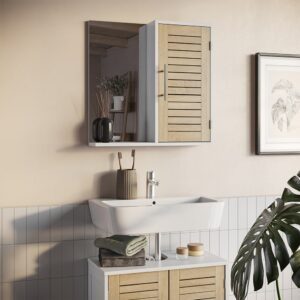 Badspiegelschrank mit 3 Fächern Weiß/Eiche 60x60cm 60x60x14cm Spanplatte Weiß Vicco Möbel Badezimmermöbel Badezimmerschränke