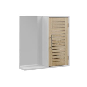 Wohnli Möbelsuche - Badspiegelschrank mit 3 Fächern Weiß/Eiche 60x60cm