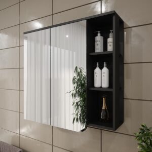 Spiegelschrank  Anthrazit/Weiß 80x75cm 80x75x20cm Spanplatte Schwarz Vicco Möbel Badezimmermöbel Badezimmerschränke