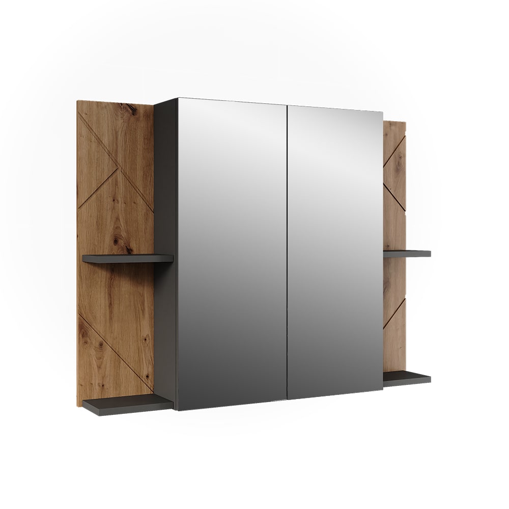 wohnli-moebel-suche-M26075860 Wohnli Möbelsuche - Badspiegelschrank mit 2 Türen Anthrazit/Goldkraft Eiche 100x75cm