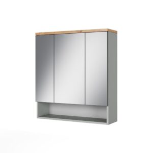 Wohnli Möbelsuche - Badspiegelschrank mit 3 Spiegeltüren Grau/Artisan 70x77.5cm