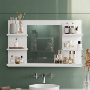 wohnli-moebel-suche-M26075878-1 Badspiegelschrank mit Regalen Weiß 78x50cm 78x50x14cm Spanplatte Weiß Vicco Möbel Badezimmermöbel Badezimmerschränke