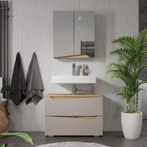 wohnli-moebel-suche-M26075885-1 Spiegelschrank mit höhenverstellbarem Einlegeboden Greige 60x67 60x67x20cm Spanplatte Grau Vicco Möbel Badezimmermöbel Badezimmerschränke