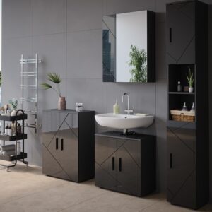Badspiegelschrank 0 Anthrazit Hochglanz 60x75cm 60x75x18cm Spanplatte Schwarz Vicco Möbel Badezimmermöbel Badezimmerschränke