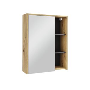 Wohnli Möbelsuche - Badspiegelschrank mit offenen Regalen Artisan/Grau 60x75cm