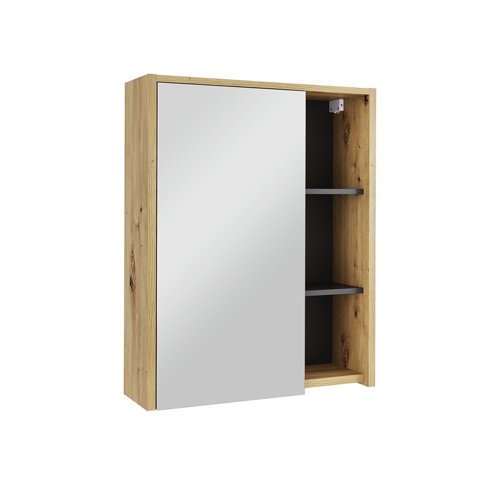 wohnli-moebel-suche-M26075913 Wohnli Möbelsuche - Badspiegelschrank mit offenen Regalen Artisan/Grau 60x75cm