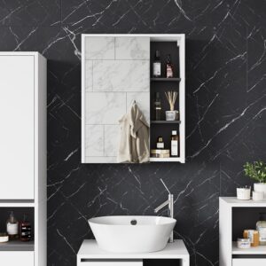Badspiegelschrank mit offenen Regalen Weiß/Grau 60x75cm 60x75x18cm Spanplatte Weiß Vicco Möbel Badezimmermöbel Badezimmerschränke